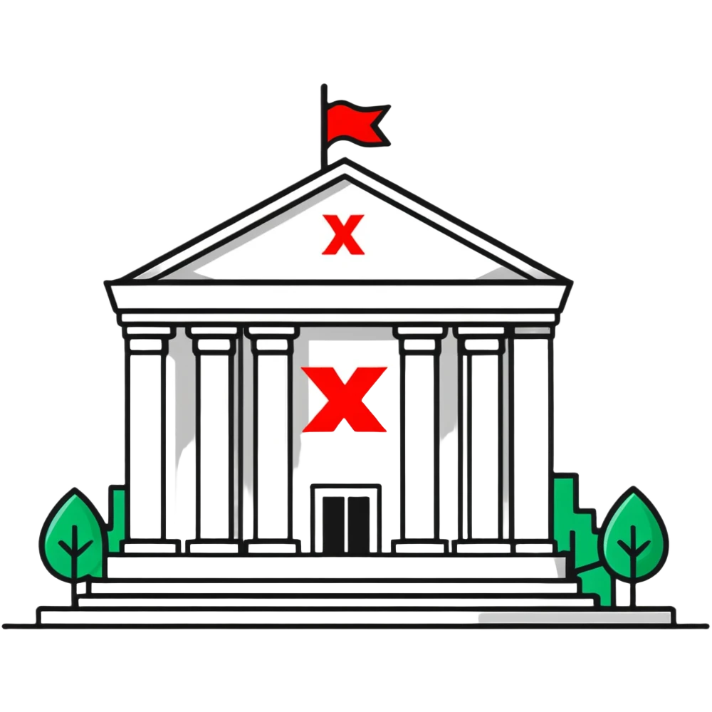 bank building with one large red X mark emoji