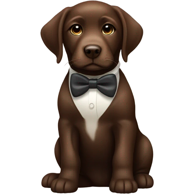 Chocolate labrador cute puppy with small white patch of fur on chest and rich topaz bow tie  emoji