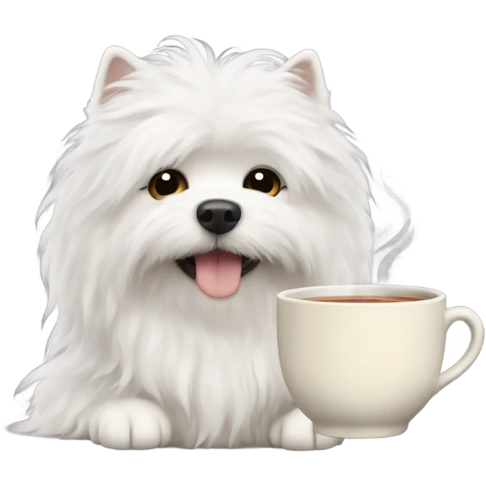 White fluffy dog drinking tea emoji