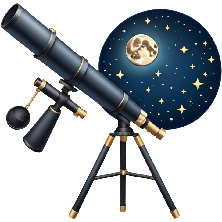 An icon featuring a telescope, stars, and a planet, symbolizing astronomy. The design includes a crescent moon, distant galaxies, and constellations, representing the study of space and celestial bodies. Transparent background highlights the exploration of the universe and cosmic phenomena. emoji