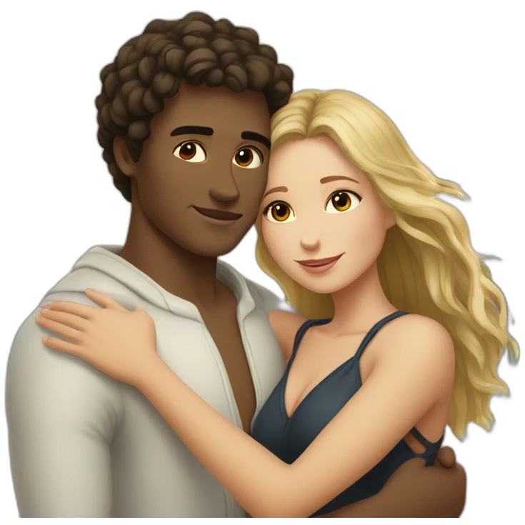 at the beach young metis Man and white woman hug love emoji