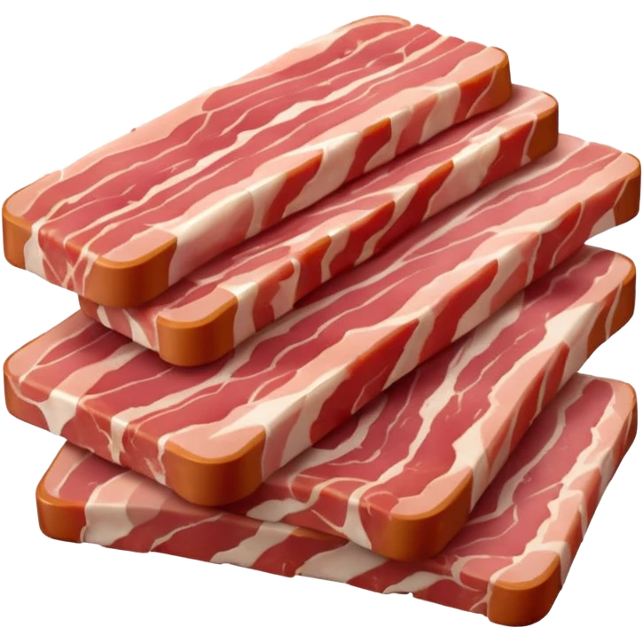 raw bacon lardons, pile, thick short strips, rectangular, pinkish-red meat, white fat, clean moist, marbled, irregular cuts, no pan, no herbs, no background, no faces, clean 3D, soft shadows, transparent background, emoji scale emoji