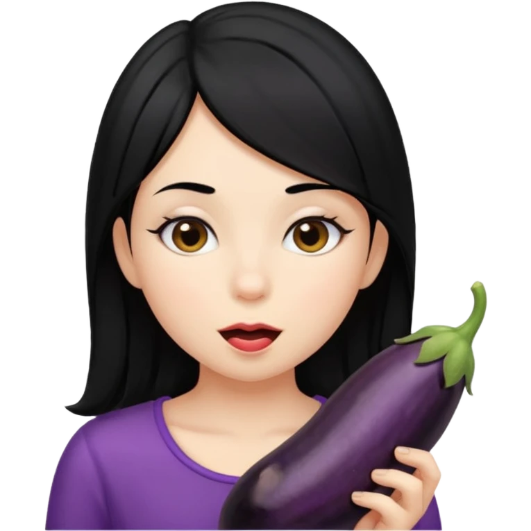 girl black hair sucking black hairy eggplant emoji
