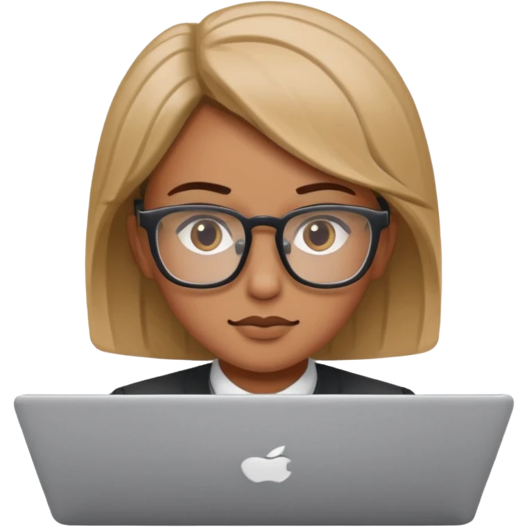 designer with tan skin and square glasses using a laptop, focused expression emoji