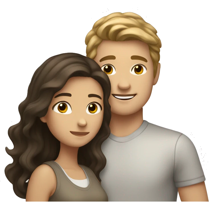 Create a white teen with dark hair hugging a light brown haired girl white emoji