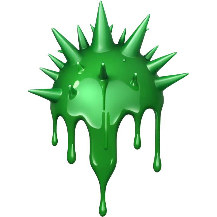A glossy green paint splash with irregular spiky edges on a transparent background. emoji