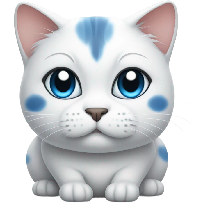 Fat white cat cross eyed cat with black spots and blue eyes emoji