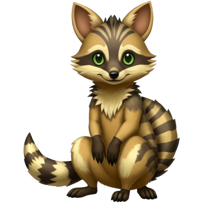 Shiny Green Dusky Dark Gloomy Glossy Aardwolf-Maned-Numbat-Tanuki-Genet-Bobcat-fusion-animal-hybrid-creature, full body emoji