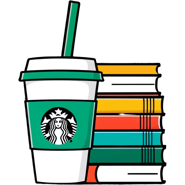 Starbucks, pile of books emoji