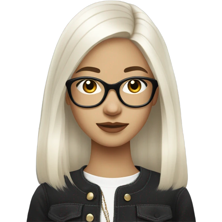 Chanel but has white straight hair a teen and a nerd emoji