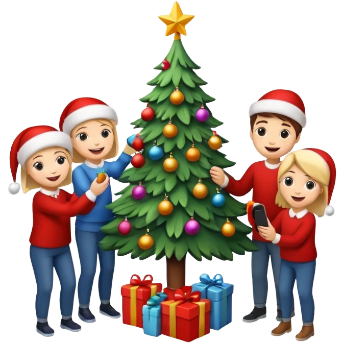 people decorating a Christmas tree emoji