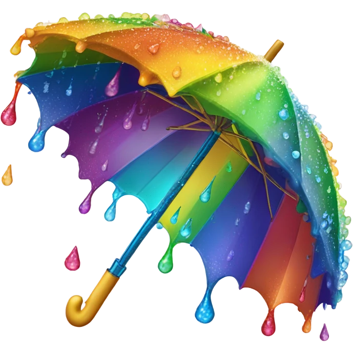 Rainbow umbrella made of flowers with dew drops dripping off and a large handle  emoji