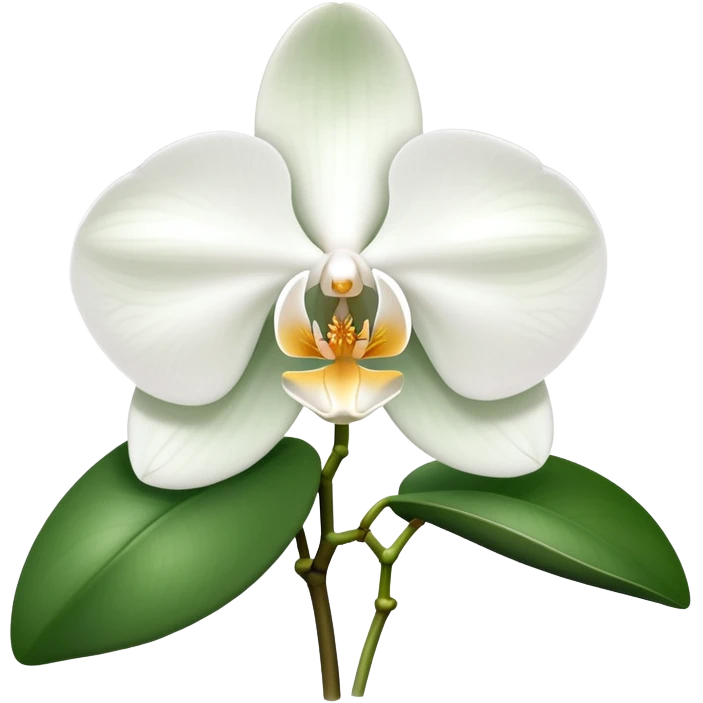 Elegant phalaenopsis moth orchid with white blooms and two visible green leaves at the base emoji