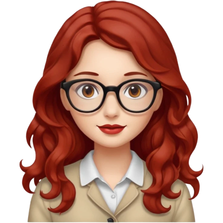 ABeautiful girl, red hair,wavy hair，long hair,Black eyes,Chinese con lentes color ojos cafe oscuro emoji