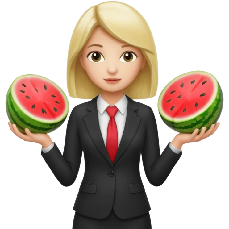 Blond girl in a suit holding two whole watermelons in front of her body emoji
