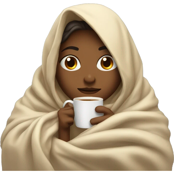girl inside a blanket sipping coffee eyes closed emoji