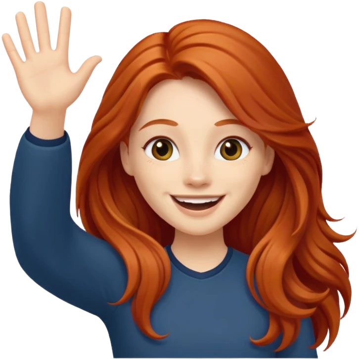 Excited long haired redhead waving emoji