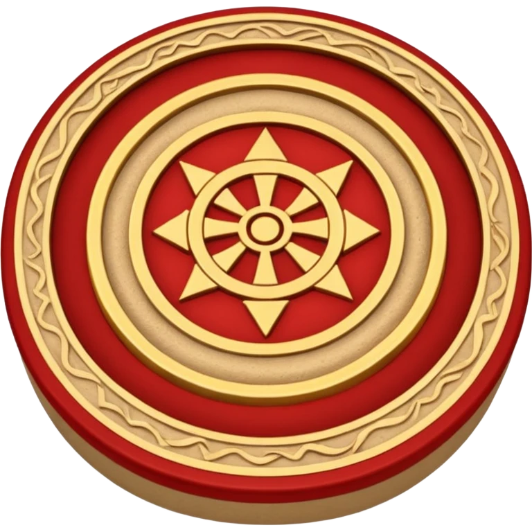 Create a circular casting sigil based off of the wizard101 balance school using base color sand and trim color red. A golden scale in the middle as a focus  emoji