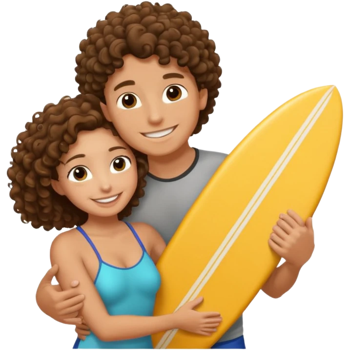 Surfer dude hugging curly haired brunette emoji