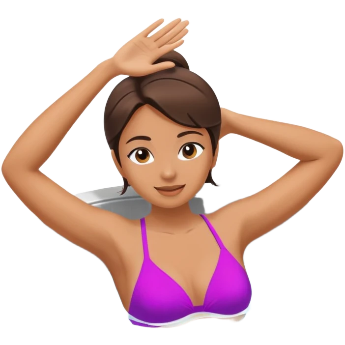 Woman relaxing in hot tub with one arm up and one arm on edge emoji