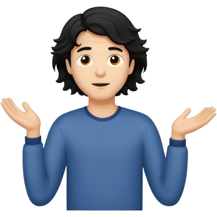 a guy shrugging his shoulders with a black little bit wavy hair emoji