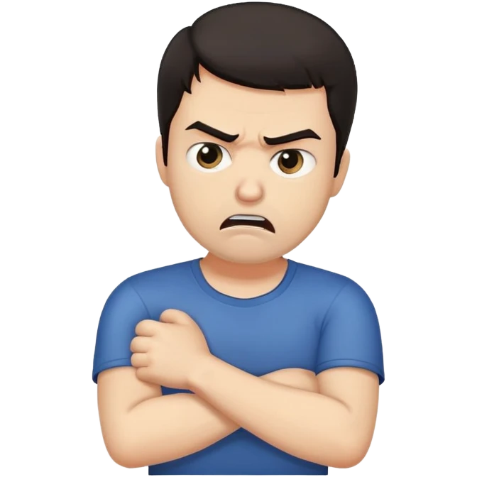 a man crossing his arms angry choking himself emoji