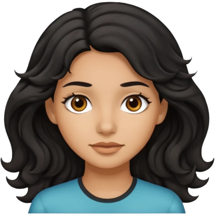 Siyah dalgalı saçlı, esmer, koyu kahverengi gözlü genç kız  emoji