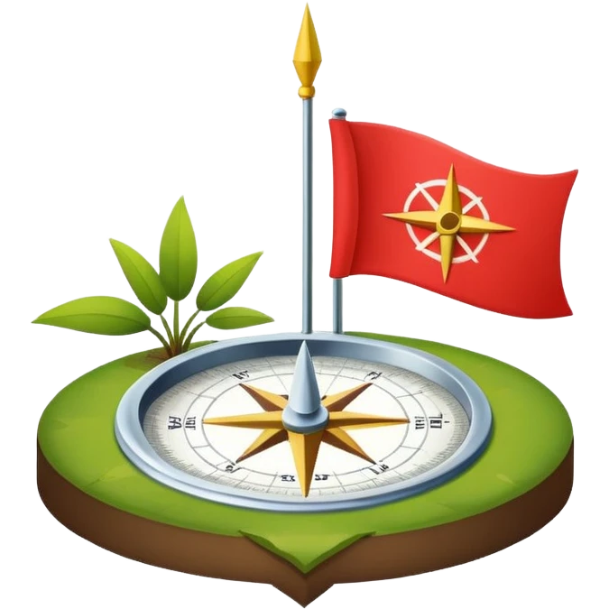 A minimal emoji of a compass pointing toward a planted flag. Flat design, confident colors, modern emoji style. Represents choosing direction and seeing it through to completion. Avoid corporate or motivational poster aesthetics. emoji