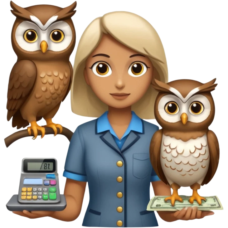 holding money and scale with two mascot owl emoji