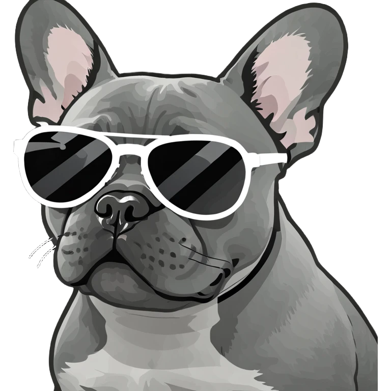 grey french bulldog with sunglasses emoji