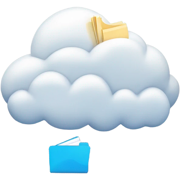 A cloud with folders and files flying in and out of it. emoji