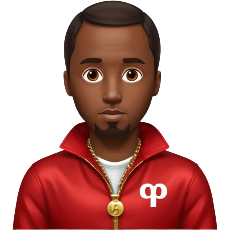 P Diddy with dark brown hair, metallic red outfit emoji