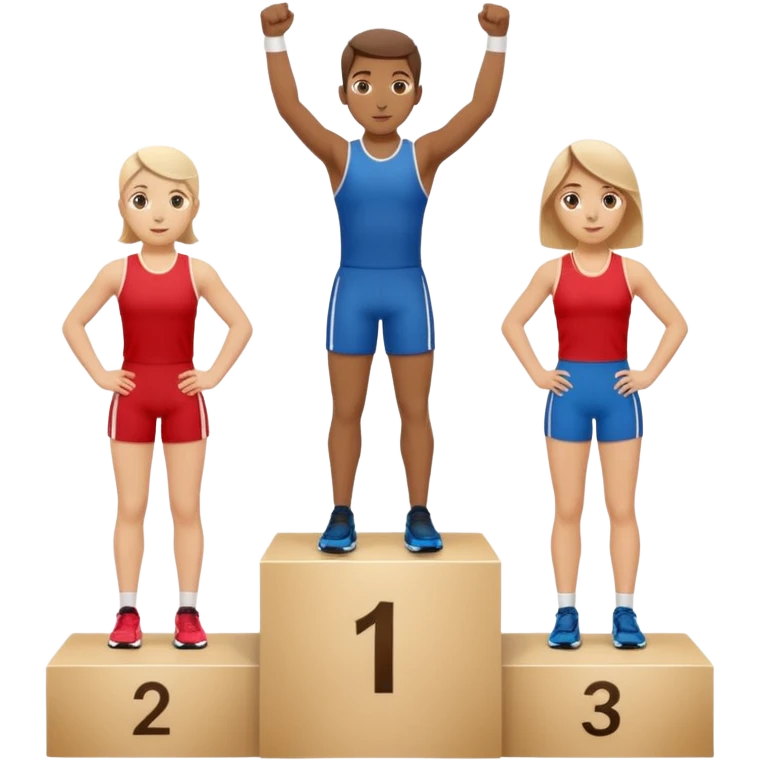 show people on podium in first, second and third place.  The podium should be labled 2, 1, 3.  The middle position should only have the number 1 emoji