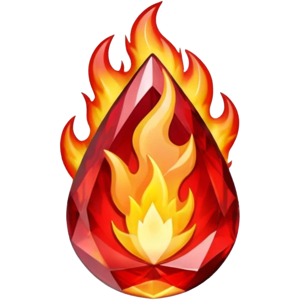 Red flaming crystal with a $ carved into the center of the crystal. emoji