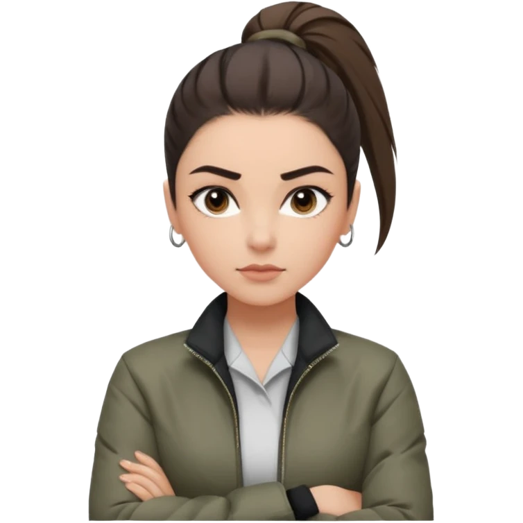 สีตาโทนสีเทาเท่ ๆ มีประกายคม

คิ้วได้รูป มองแล้วดูสตรอง

ผมหางม้าสูง / ผมสั้นสปอร์ต

เสื้อแจ็กเก็ต / ลุคสตรีทแฟชั่น

ท่าโพสกอดอก
ฟีล: Girl Boss, cool beauty, minimal but powerful emoji