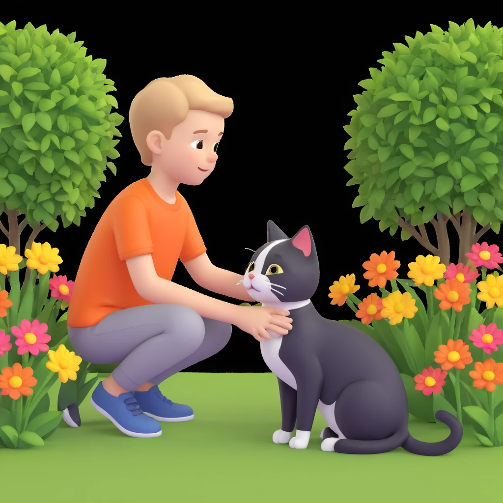boy and cat pet in garden background emoji
