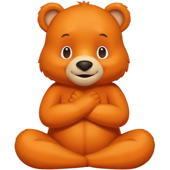 Create a orange friendly bear, make him look like from a kid cartoon and make him smile. Show his whole body. Make him look shy and cross his leg while he is standing emoji