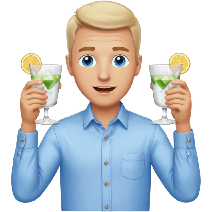 White man blue eyes cheers with two gin drinks emoji