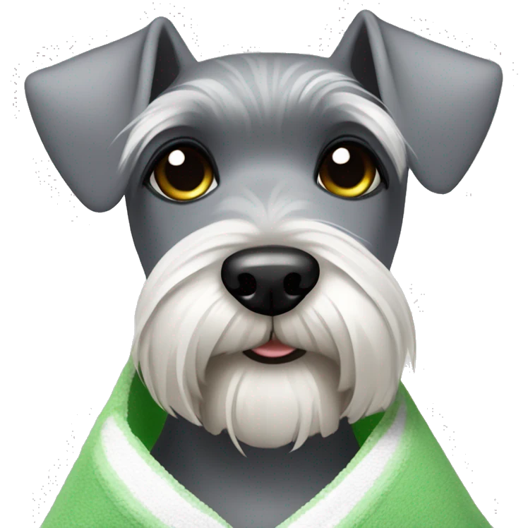 Schnauzer in spa with cucumber on her eyes and a towel in her head  emoji