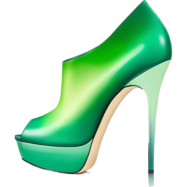 Realistic isolated top front view of a pair of emerald green to mint green ombre Jimmy Choo peep toe stiletto ankle booties. emoji