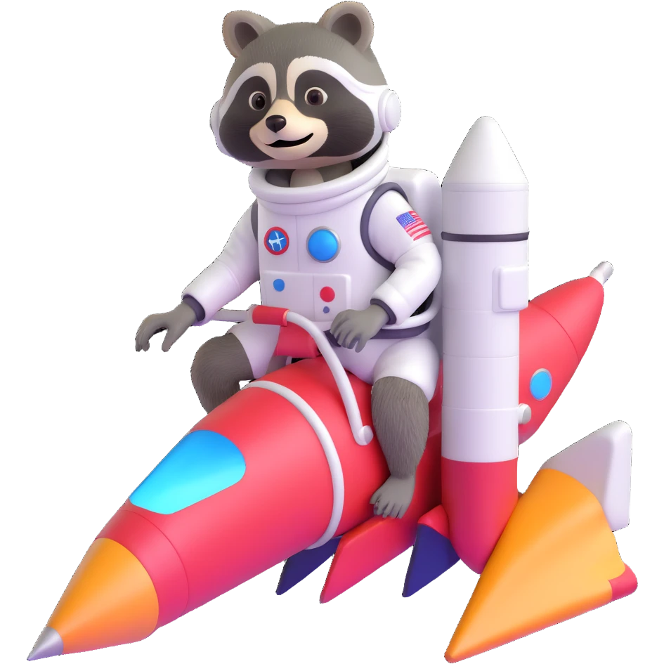 raccoon astronaut riding a rocket emoji
