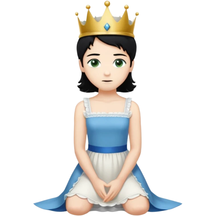 Prince with crown, standing, black hair, blue eyes, and maid, blonde Hair, green eyes, white short sleveless dress, kneeling  emoji