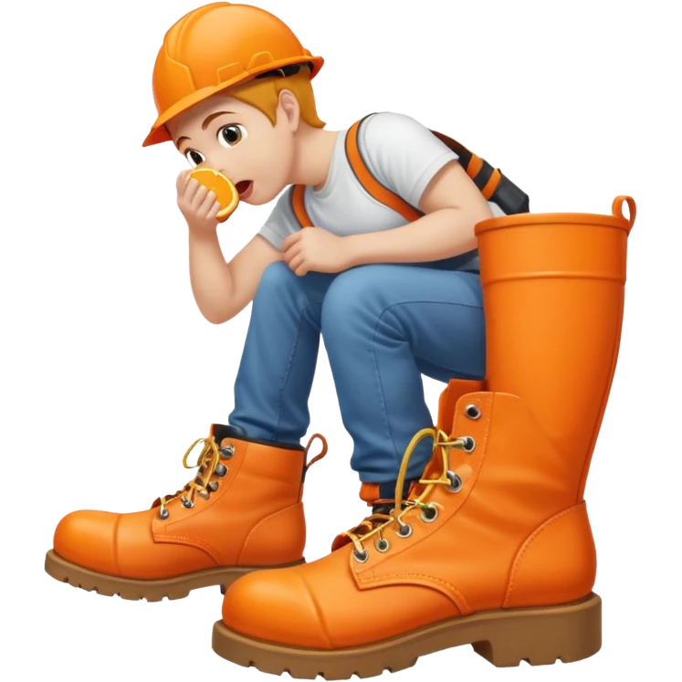 Person licking a large orange work boot emoji