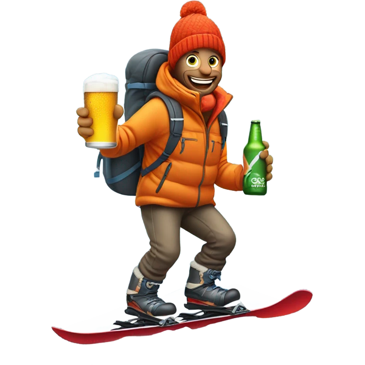 Skier drinking beer down a mountain  emoji
