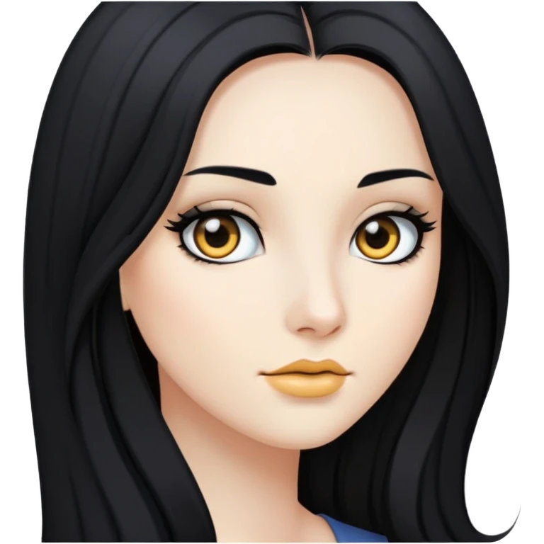 Tóc dài đen hai mái, mắt đen, da trắng emoji