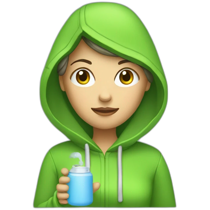 Woman with round head and green hoodie and hot water bottle in her hand  emoji