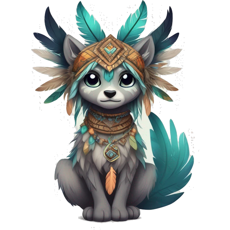 cute cool edgy ethereal l epic tribal fantasy animal fursona Fionbri creature by griffsnuff & LiLaiRa & Falvie with exotic colors with intricate patterns and feathers and headdress and necklace full body emoji