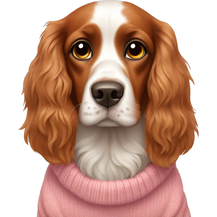 russian orange spaniel with brown eyes, wearing pink sweater  emoji