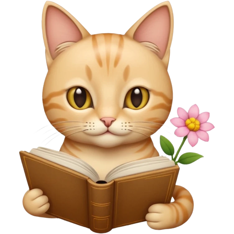 Beige Cat reading book + flower emoji