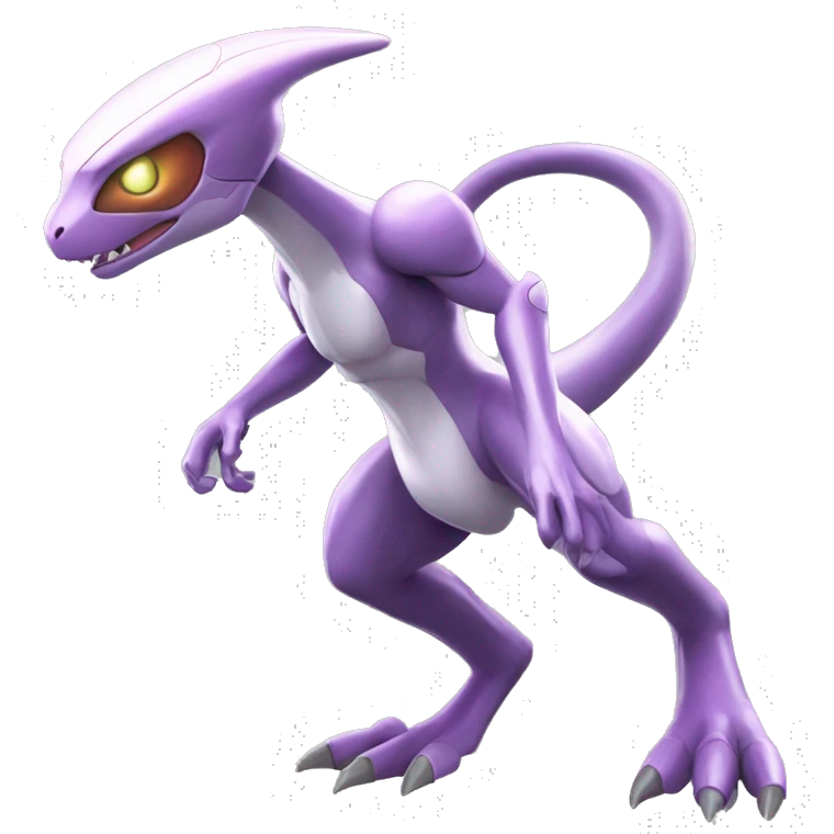 Futuristic Shiny Mewtwo-Velociraptor-Genesect-Fakémon-Pokémon with a visor helmet Full Body emoji